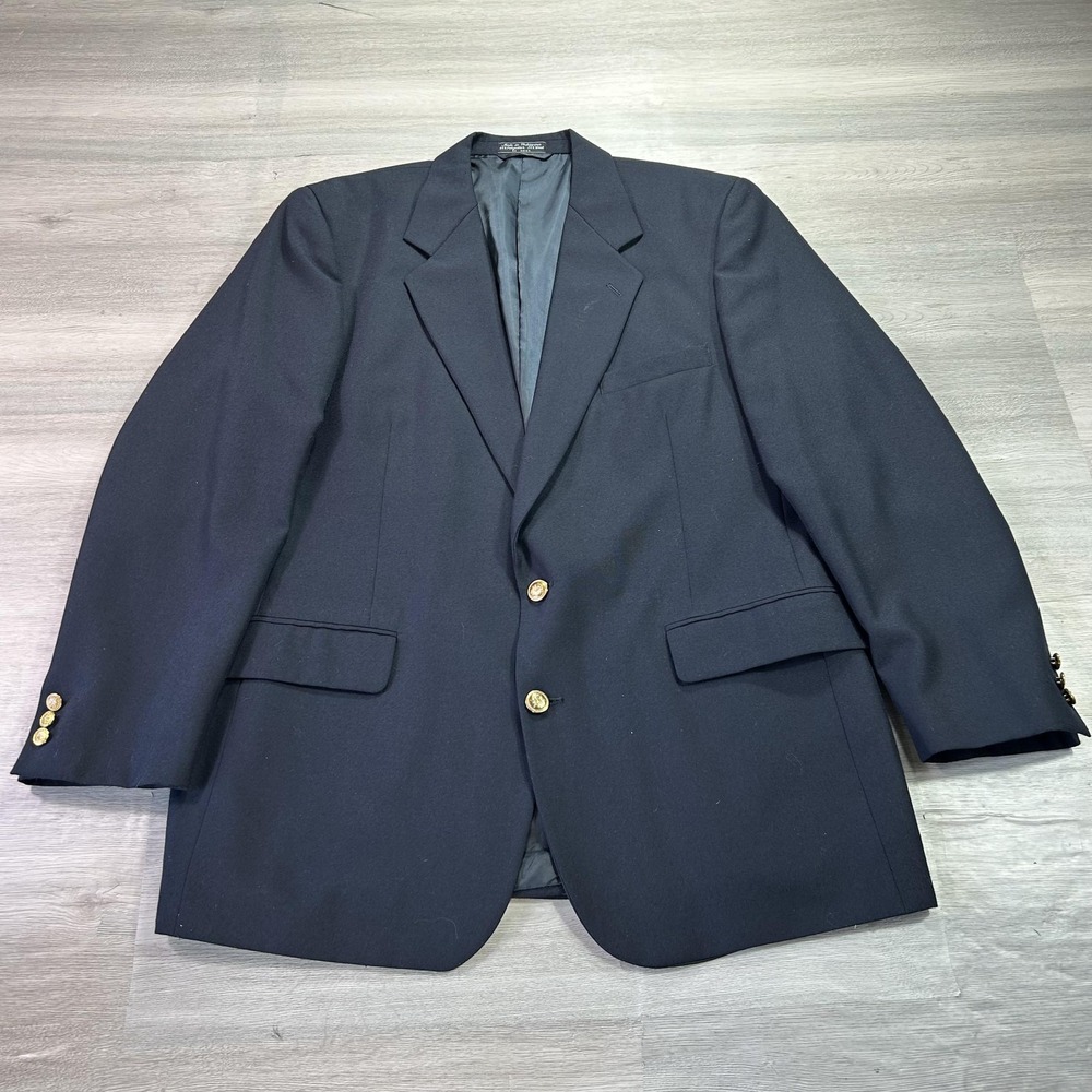 Hardy Amies Blazer Mens‎ 46L Navy Wool Blend Sport Coat Jacket Gold Buttons